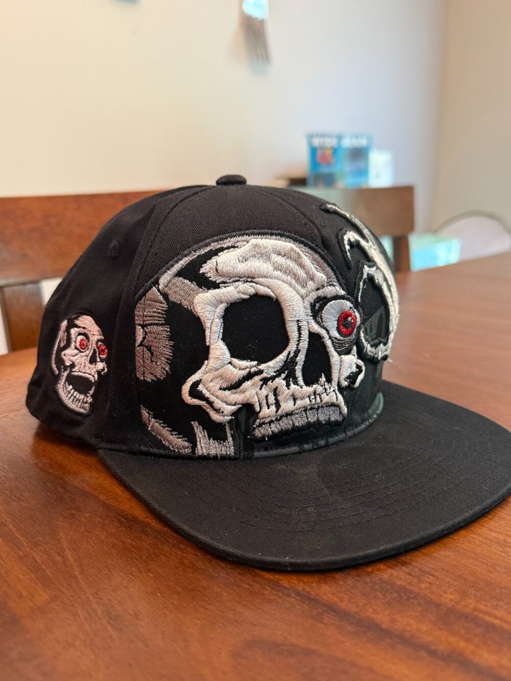 Top Level Skull Spider Snapback Hat Black Embroidered Y2K Gothic Streetwear 4223